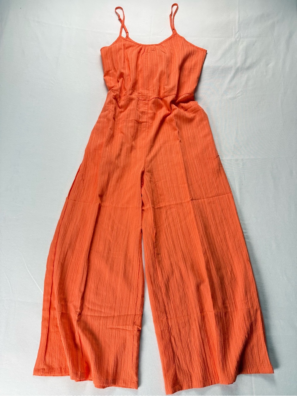 Sleeveless Wide-Leg Spaghetti Strap Jumpsuit in Coral-Orange